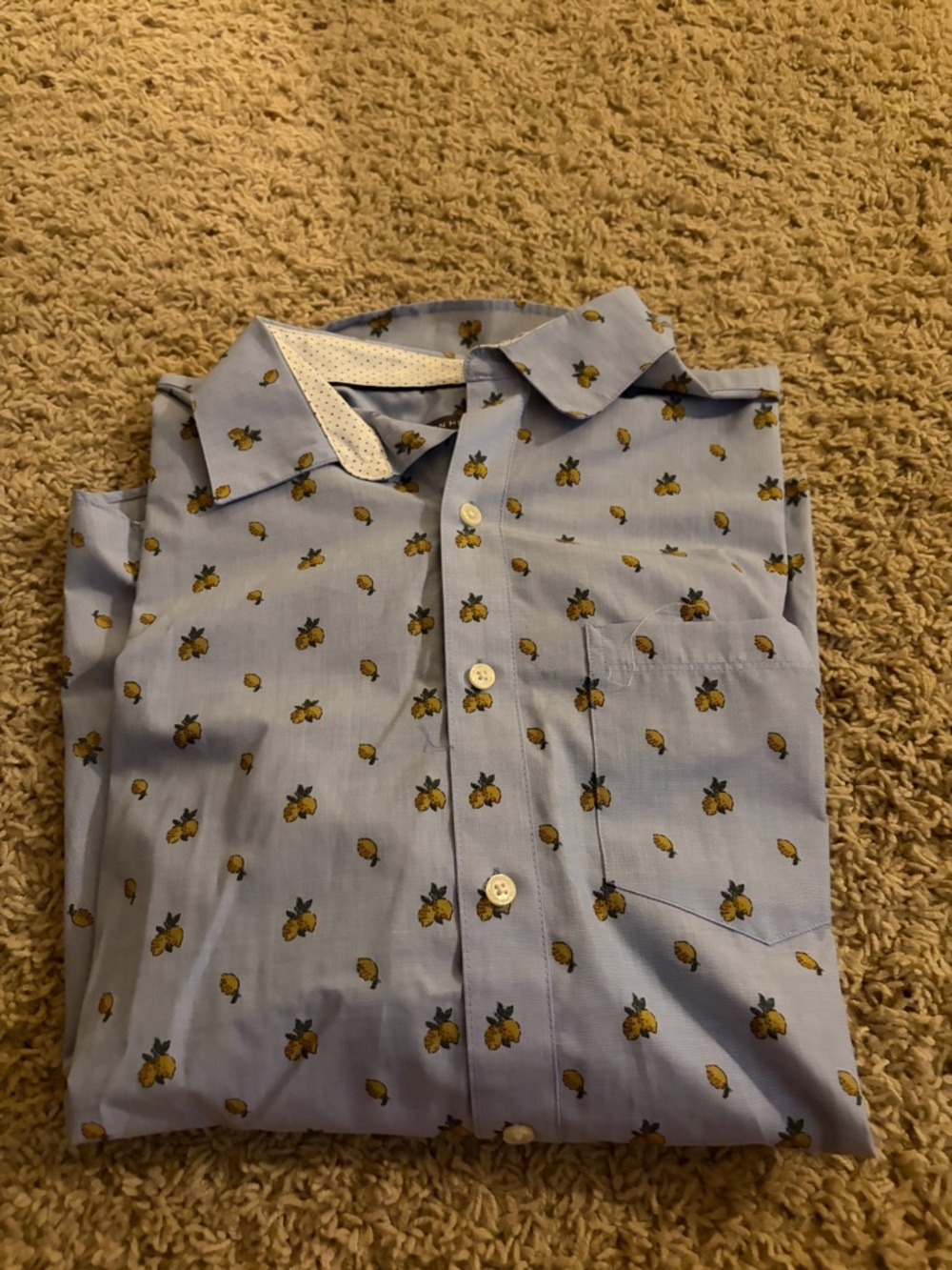 Van Heusen Light Blue Button-Down Shirt with Yellow Floral Print